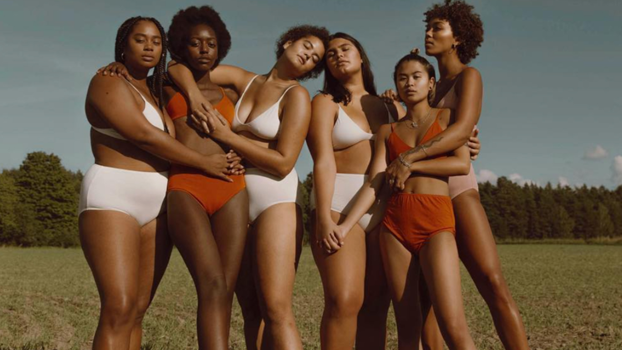 Six women enjoying the sun in their ethical & sunstainable undies.