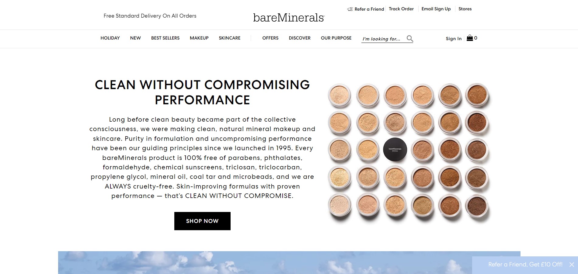 Screenshot of the Bare Minerals website