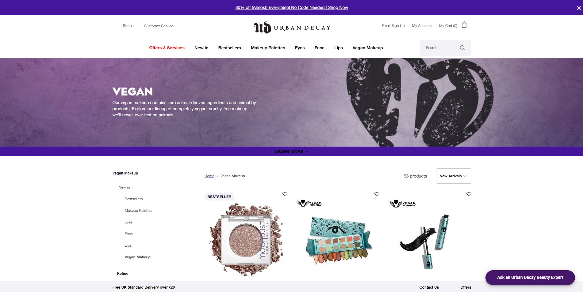 Screenshot of the Urban Decay website