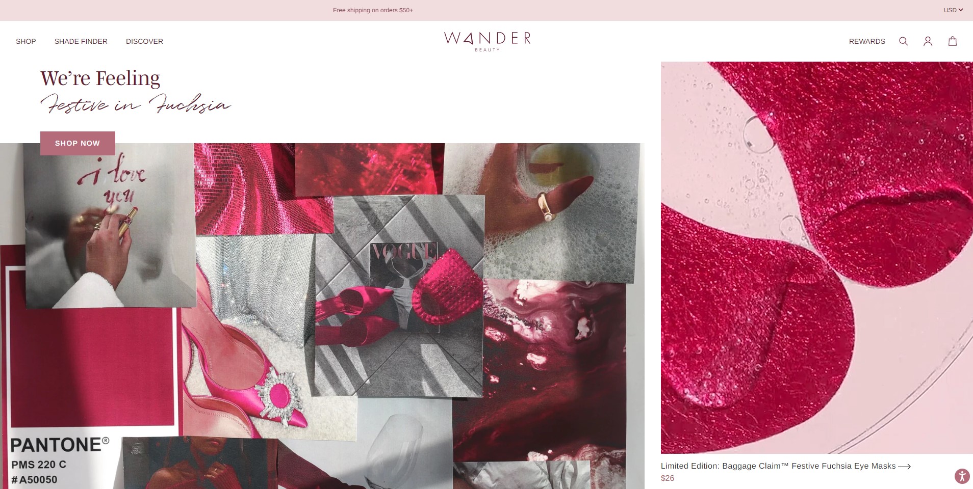 Screenshot of the Wander Beauty website