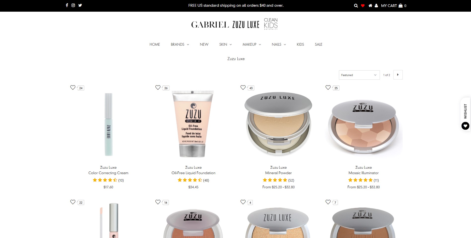 Screenshot of the Gabriel / Zuzu Luxe website